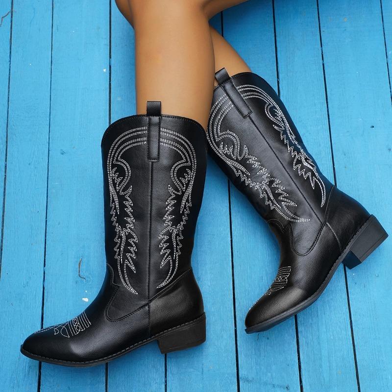 Fashion New White Cowboy Cowgirls Western Boots Embroidery Fashion Women Knee-High Boots Autumn Design Women's Boots Shoes Zapatos Mujer