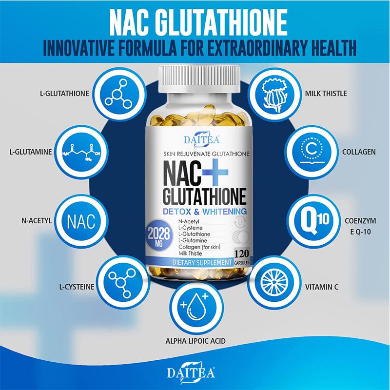 Glutathione Capsules 2028mg Complex Formula with Collagen, CoQ10, Milk Thistle, Vitamin C, 120 Capsules