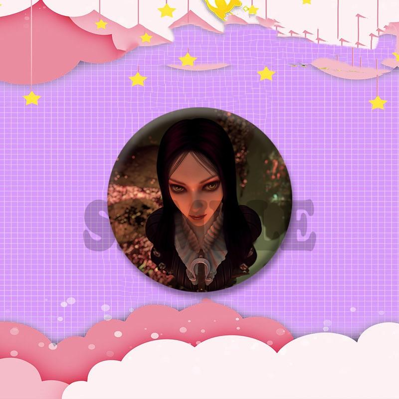 Horror Game Alice Madness Returns Lapel Pins Creative Cartoon Alice Liddell Brooch for Bag Shoes Cosplay Jewelry Badge Toys Gift 32mm(1.26in)