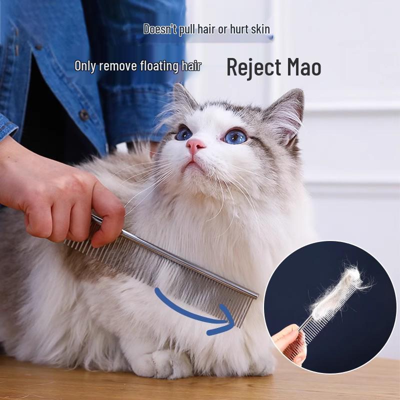Pet Comb for Cats & Dogs - Fine Tooth Steel Grooming Comb for Knots and Straight Hair