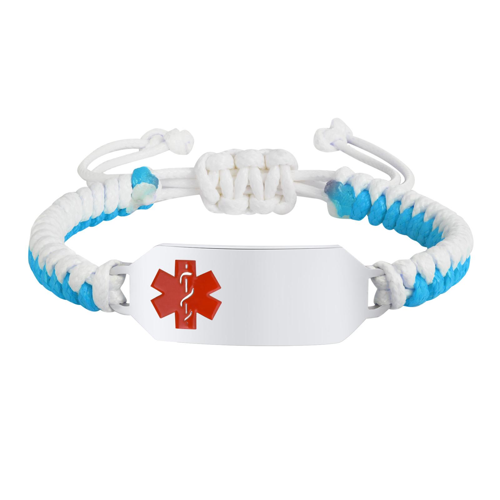 Personalized Medical Alert ID Bracelet for Women, Free Engraving Braided Rope Bracelet Adjustable