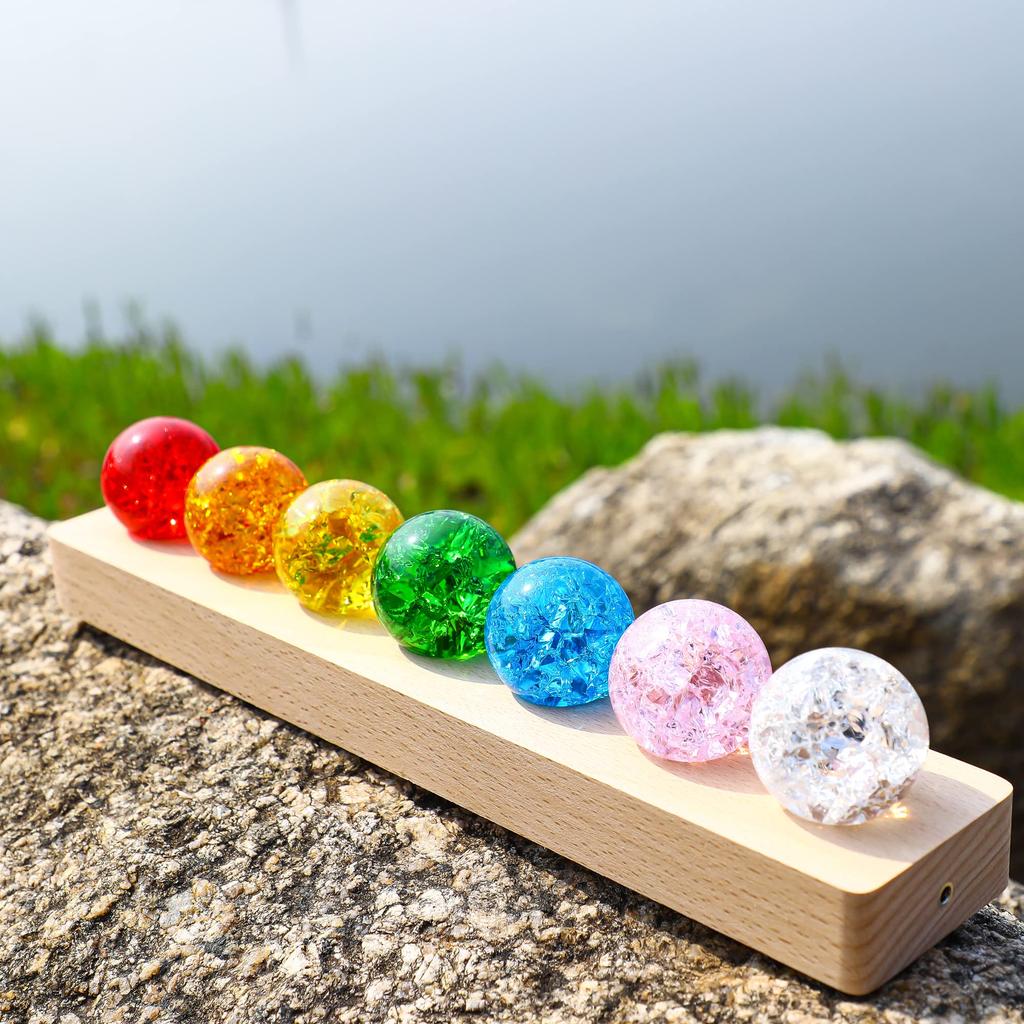 KRISININE 7-Color 40 Mm Crystal Cracked Glass Balls with LED Wooden Base (Home Décor Light for Meditation, Yoga, Relaxation)