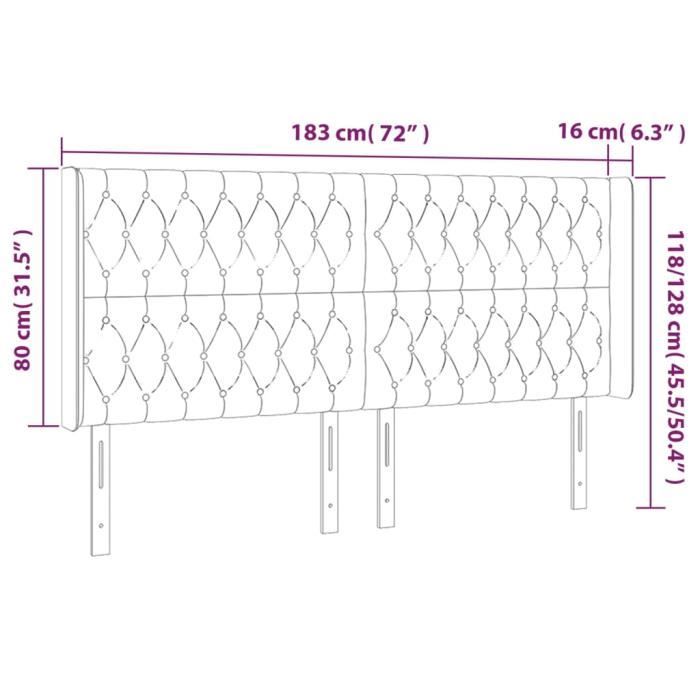 3124448 vidaXL Tête de lit à LED Bleu foncé 183x16x118-128 cm Velours