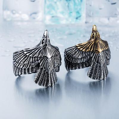 Vintage Gold Plated Eagle Feather Pattern Adjustable Unisex Titanium Steel Ring