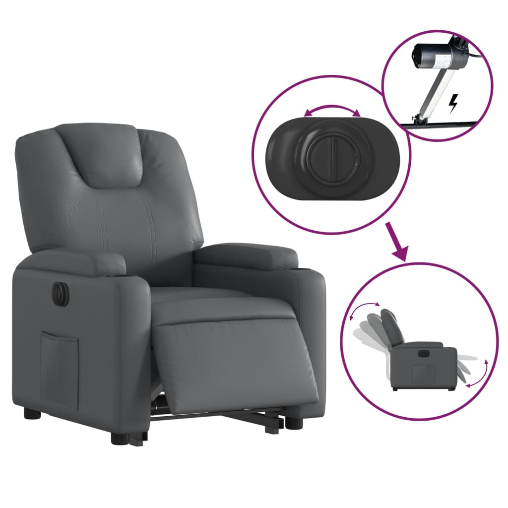 Electric Recliner Chair with Rising Function Gray Faux Leather