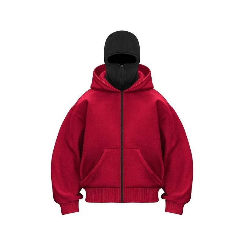 Autumn and Winter New Trend Fashion Solid Color Velvet Zipper Double Hat Sweatshirt Couple Harajuku Casual Wear