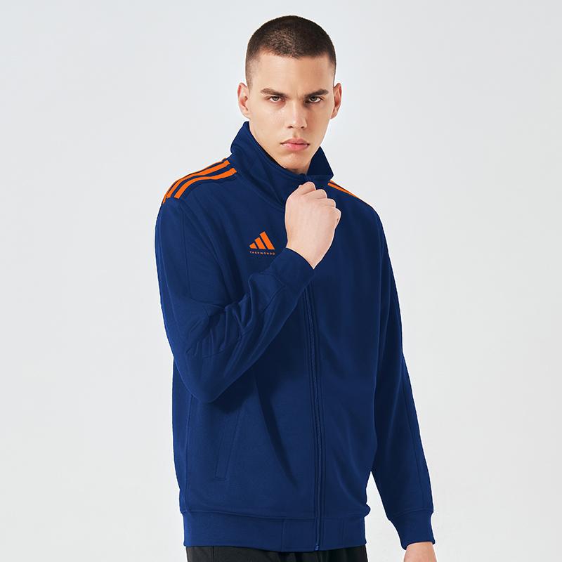Adidas Taekwondo Vintage Sports Solid Color Stand Collar Casual Logo Jacket Unisex Jacket Blue Orange TR90JT-BUOG