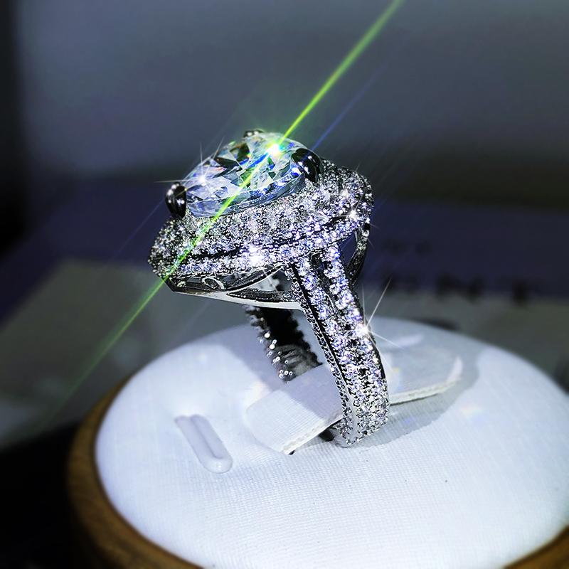 Silver Romantic Female Heart-shaped Austrian Crystal Big White Zircon Wedding Rings For Women Valentine's Day S