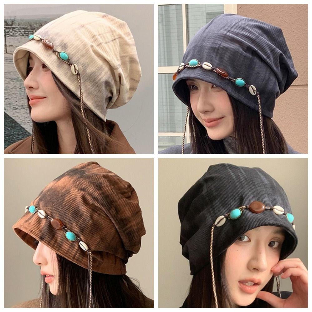 Large Head Circumference Stacked Hat Bohemian Style Beanies Cap Baggy Cap  for Autumn and Winter