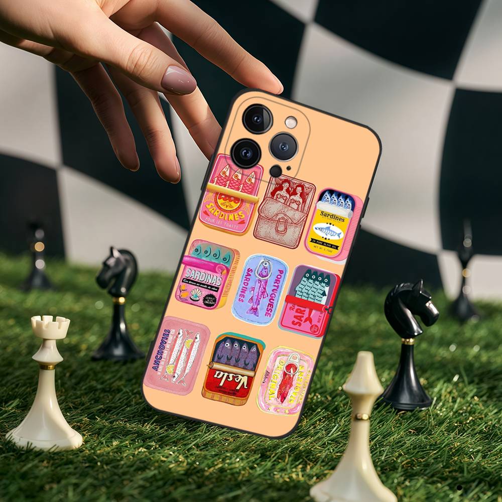 Sardinas Phone Case For IPhone 17,16,15,14,13,12,11,Pro,Max,Plus,Mini,Soft Silicone Black Case