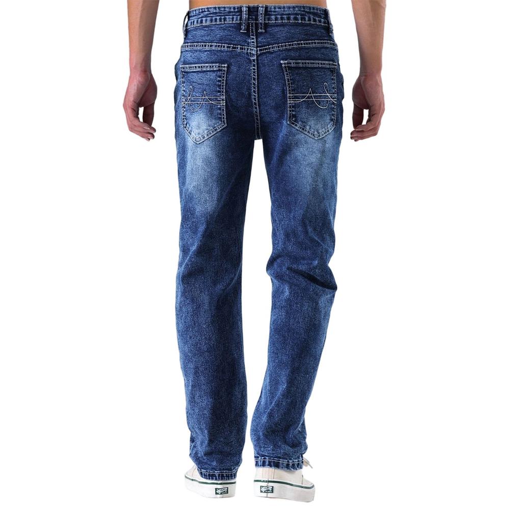 Men's Casual Small Straight Jeans Pants Fashion Wide Leg Pants Solid Color Jeans