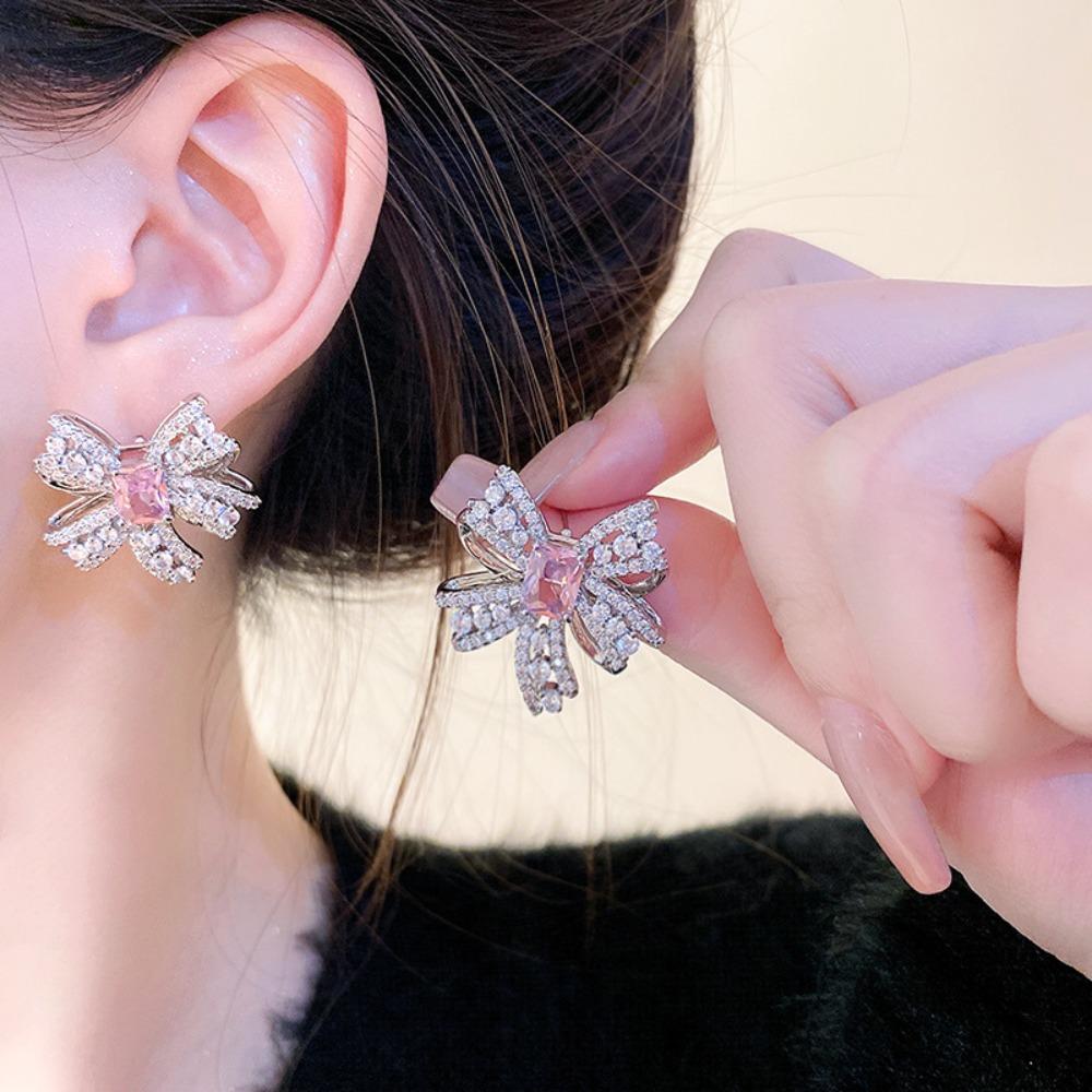 

Серьги-бантики с розовыми кристаллами, серьги-гвоздики с бантиками во французском стиле для свадебной вечеринки