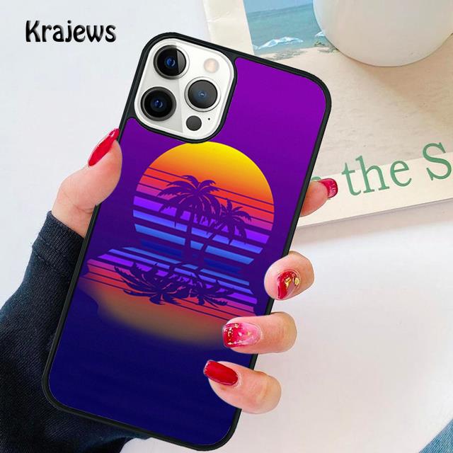 80s Retrowave Neon Palms Tree Soft Phone Case For iPhone 17 Air 16 15 14 Max Plus 11 12 13 Pro Max Phone Cover Fundas