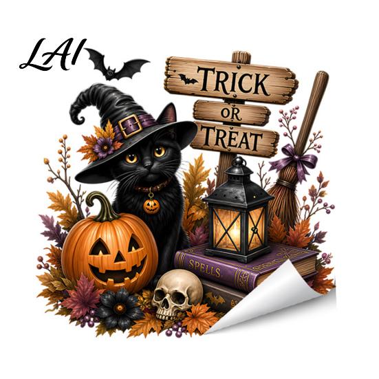 Static Cling Decals Halloween Witch/Black Cat Glass Stickers Double-sided PVC Waterproof Window Clings Removable Shop Display Stickers with Pumpkins
