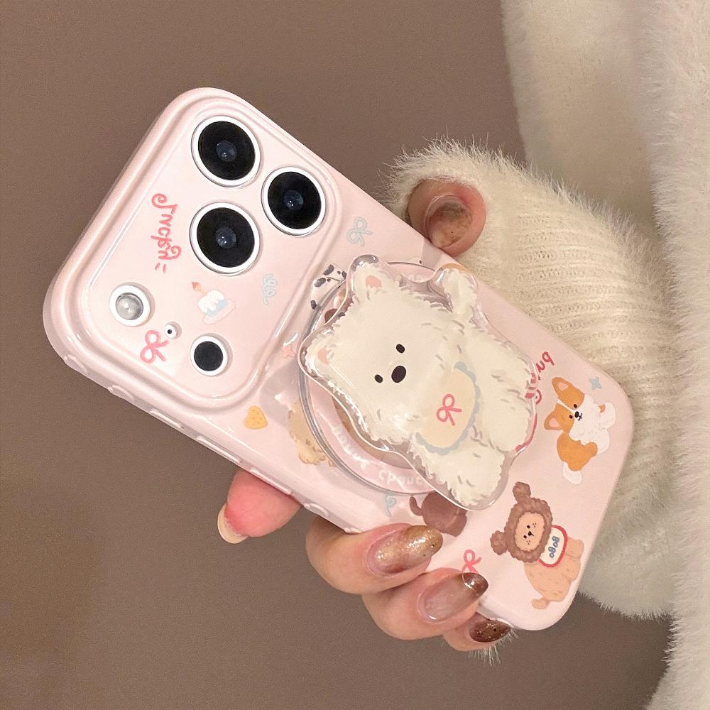 Korean Style Cartoon Puppy Suitable for Apple 17promax Mobile Phone Case Iphone16 Magnetic Bracket 15 Anti-fall 13 Soft Shell