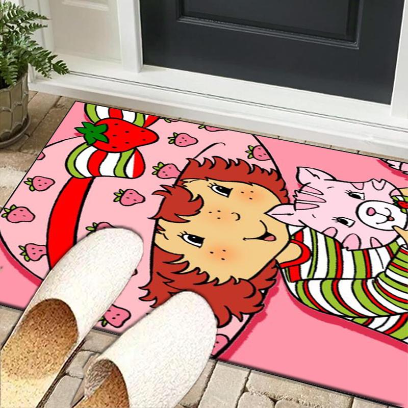 Strawberry Hat And Cat Office Rug Chair Mat, Game Carpet, Suitable for Front Door, Bedroom, Living Room, Desk, Holiday Gift