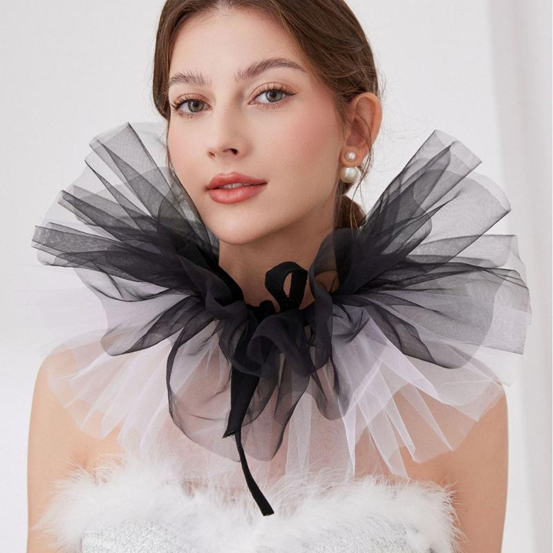 Perfect Match Ruffle Mesh Fake Collar Shawl Clown Performance Makeup Neck Accessories Renaissance Tulle Costume Detachable Collar