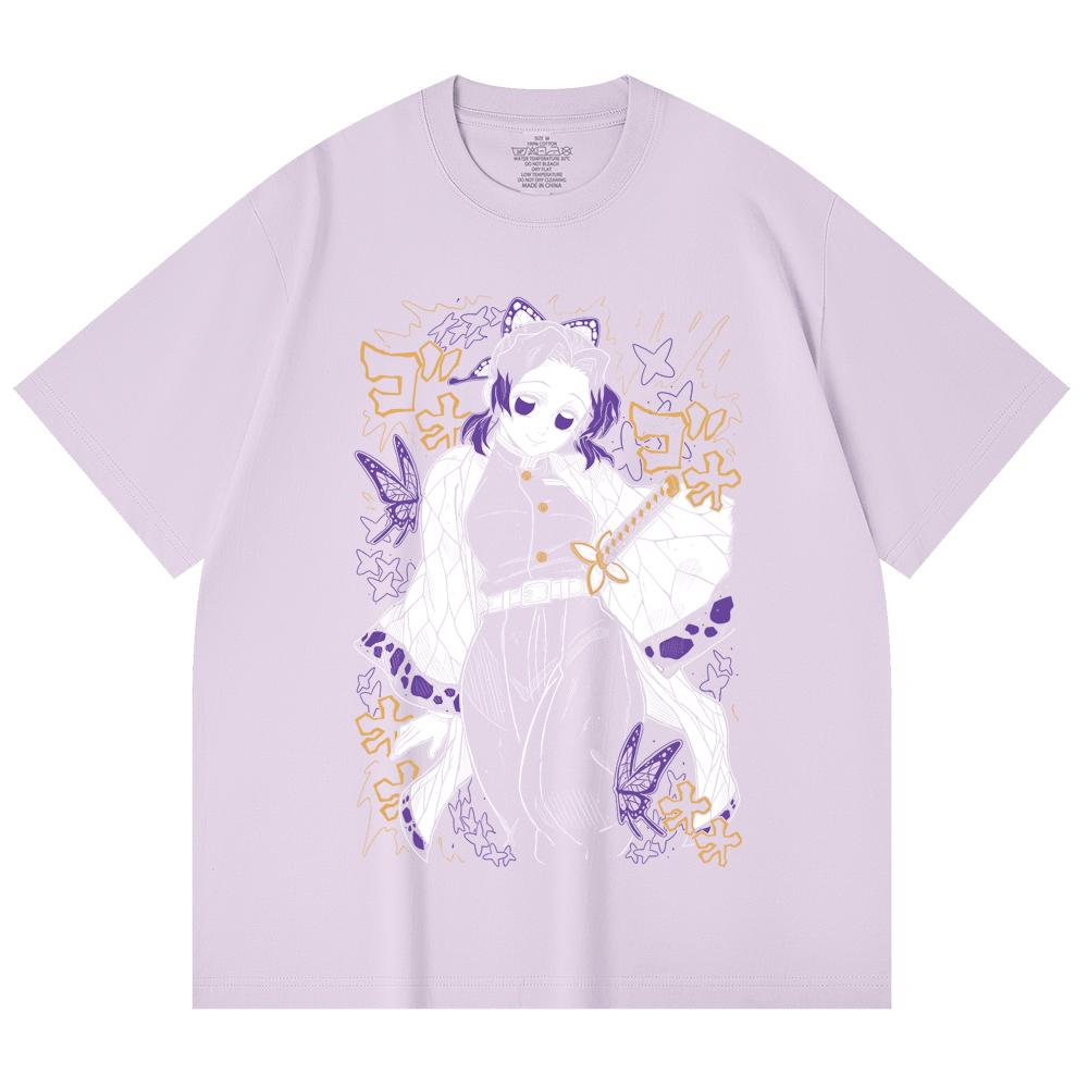 230 Gsm 100% Cotton Demon Slayer V45 Shinobu Print Unisex Heavy Cotton T Shirt