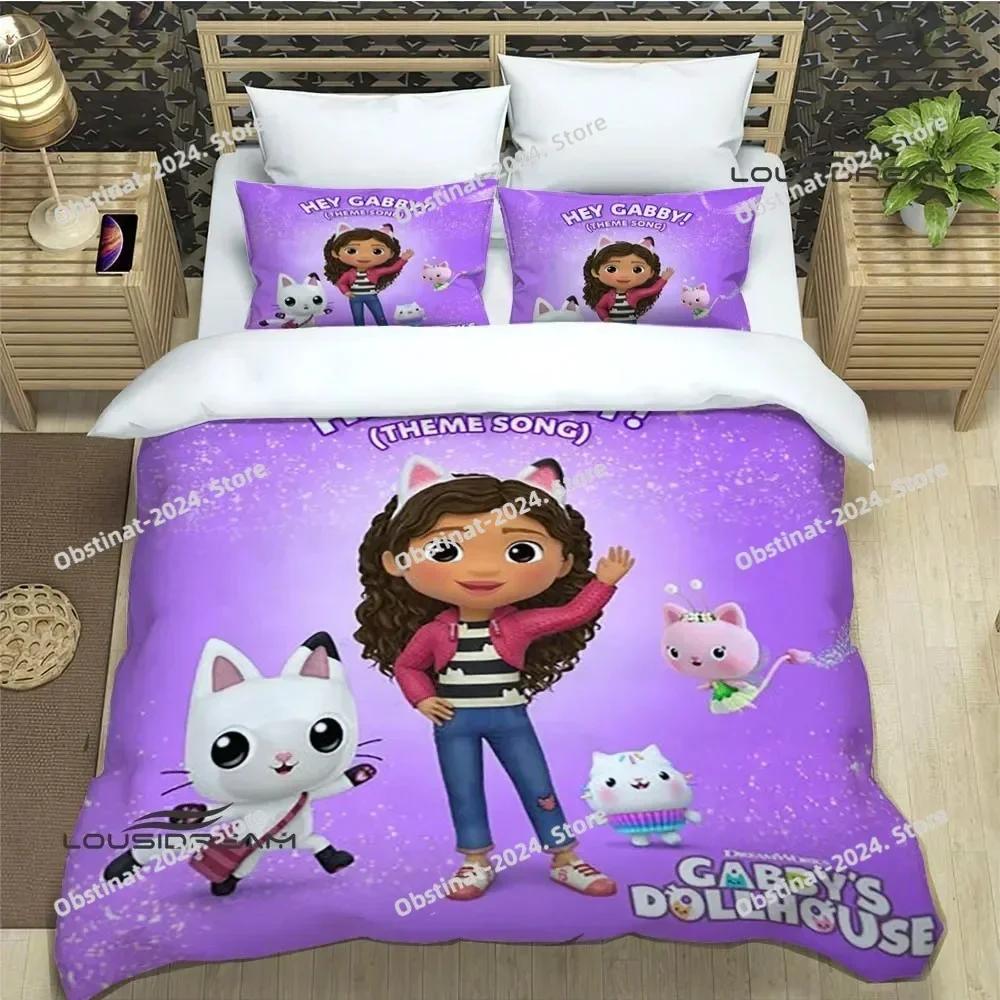 G-Gabby's Puppenhaus Bettwäsche Set Bedruckte einzelne Decke Tagesdecke Bettbezug Kissenbezug 3-teilige Sets Kinder Erwachsenengröße