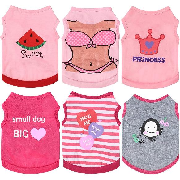 6 Pieces Dog Shirt Puppy Sweatshirt Pet Sleeveless Vest Dog Clothes Doggy Female Apparel for Small to Medium Dogs Puppy Cat(Cute Patterns,S Size)