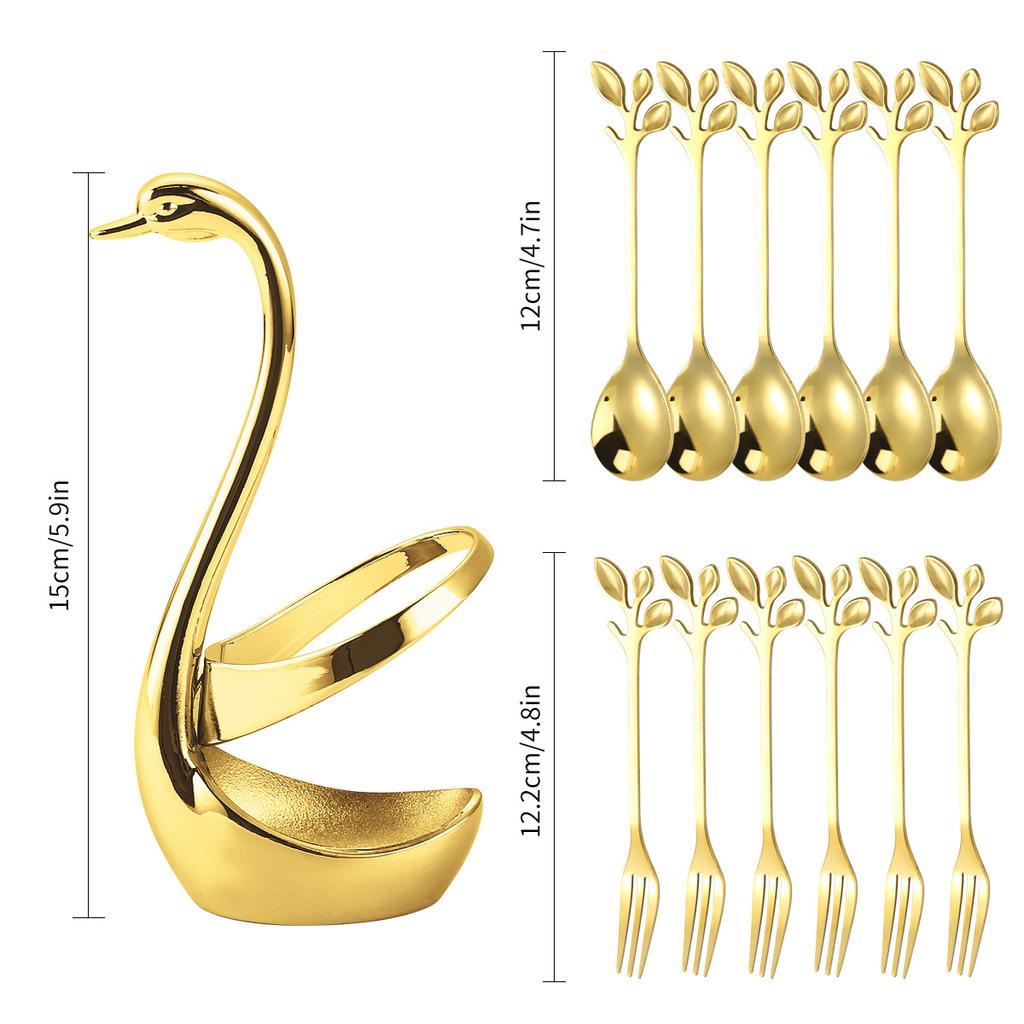 Kreatívna nerezová oceľ Ovocie Jedlo Vidlička Lyžica Príbor Stojan na labuť Súprava riadu Kuchynské náradie