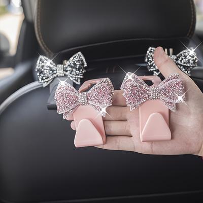 2Pcs Shiny and Fashionable Full Diamond Bow, Rear Seat Hook, In-car Storage Hook Decoration
