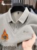 Men's Woodpecker Winter Fleece-Lined Sweater - Warm Knitted Two-Piece Polo for Middle-Aged & Elderly