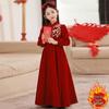 Girls' Formal Red Embroidered Dress - Korean Velvet Silver Fox, Elegant Long-Sleeve, 410g