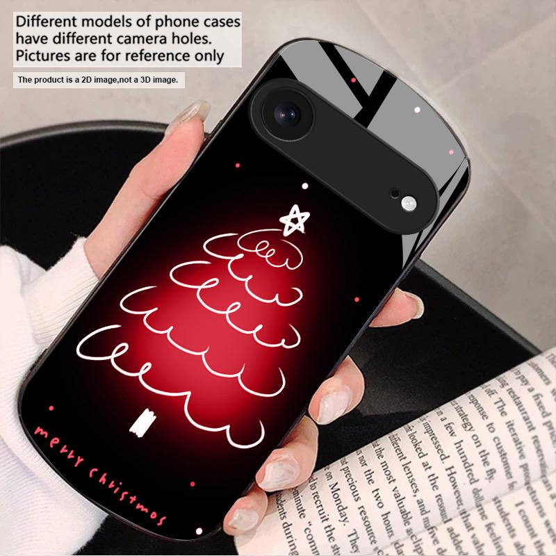 White Line Christmas Tree For iPhone 17 16 15 14 13 Plus 12 Mini 11 Pro Max XR Xs Max X 7 8 6S 22 20 Elliptical Glass Phone Case