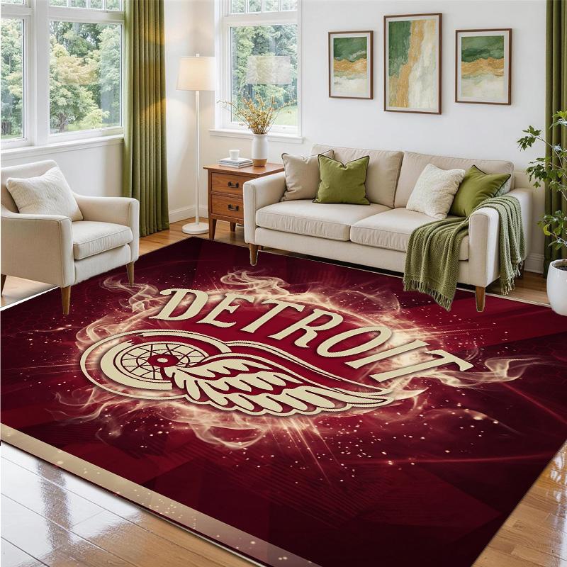 Detroit Red Wings Design Crystal Velvet Rug Soft Decorative Mat for Bedroom Entrance