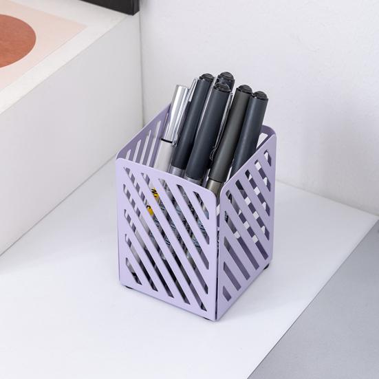 Pen Holder Nordic Style Electroplated Matte Finish Large Capacity Desk Organizer with Rubber Base Office Accessories