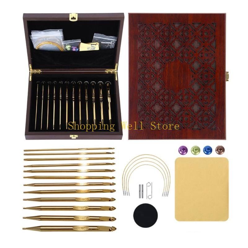 

KX4B Various Size Golden Crochet Set Sturdy Aluminum Craft Accessories With Portable Case for Handmade Weaving China Mainland