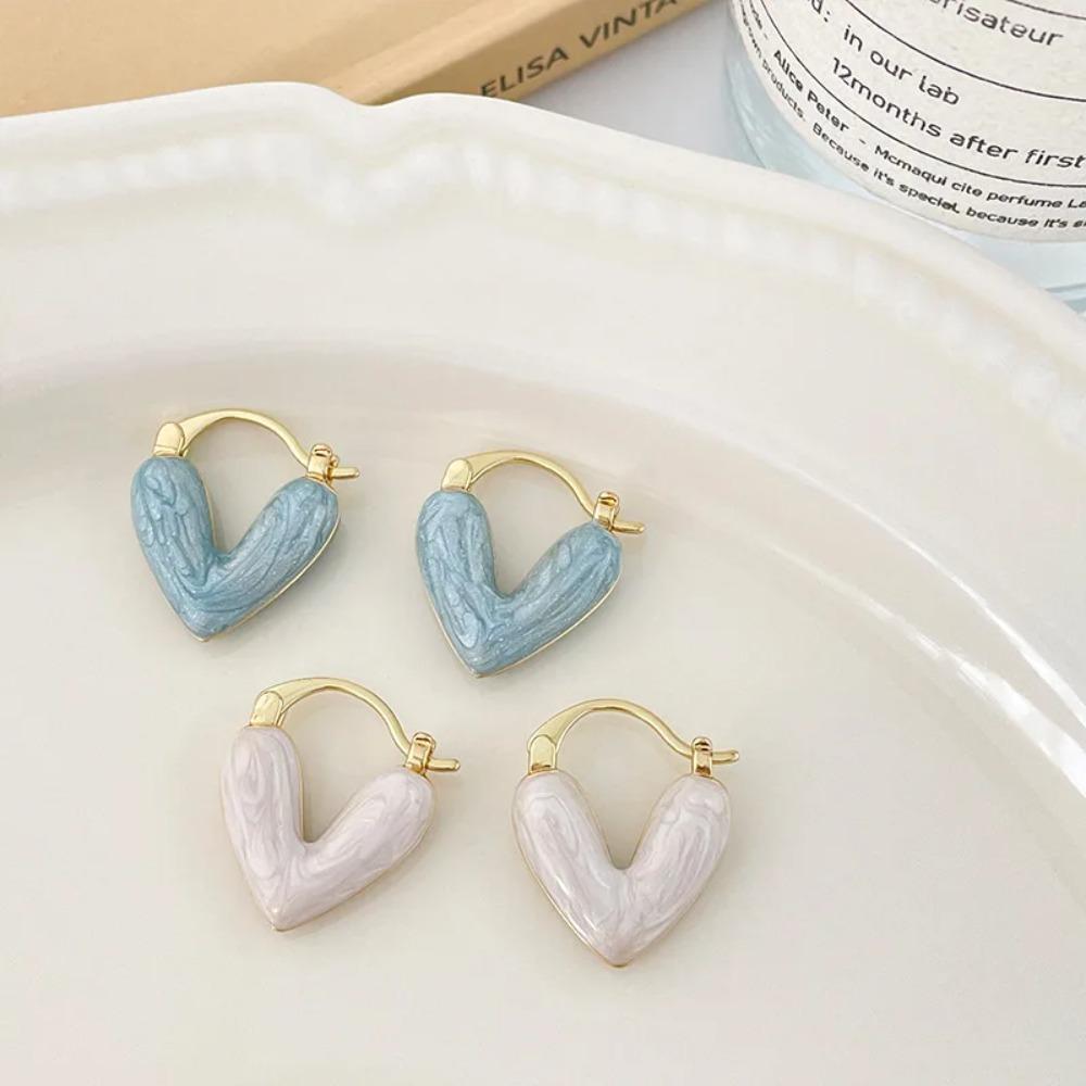 Korean Sweet Minimalist Love Heart Drop Earrings for Women White Elegant Earrings Aesthetic Piercing Ear Jewelry