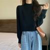 Semi-turtleneck pullover soft waxy inner loose knitted sweater women's autumn and winter solid color long-sleeved versatile short top