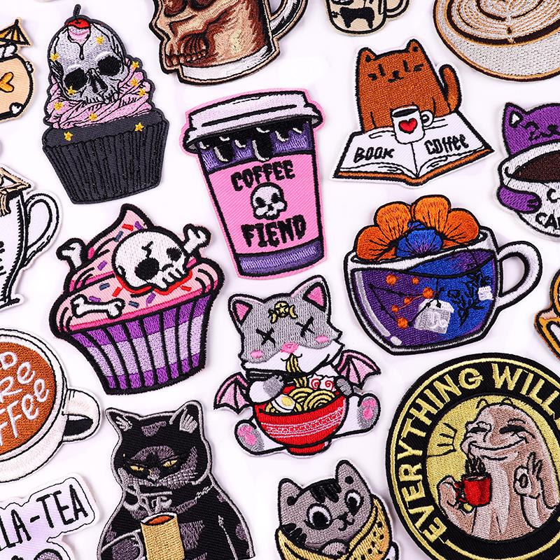 Animal Cat /Cup Patch Iron On Patches For Clothing Thermoadhesive Patches On Clothes Cartoon /Punk Patch Ironing /Sew Stickers Diy