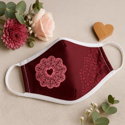 Reusable Adult Cloth Face Mask - Red Mandala Heart
