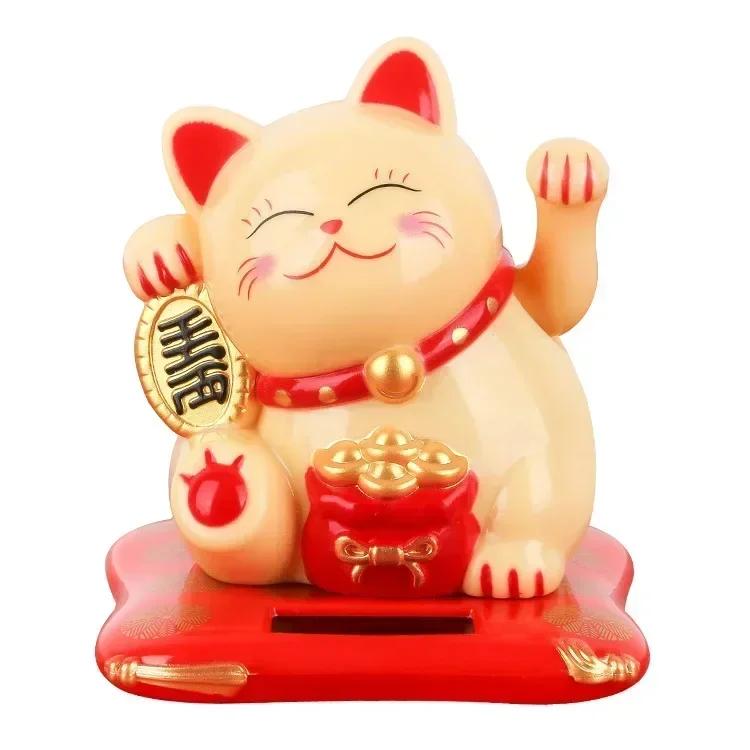 

Солнечная энергия Maneki Neko Lucky Cat Приветствующий китайский Lucky Cat Машет рукой, Призывая Статуэтки Удачи для Домашнего Декора жёлтый
