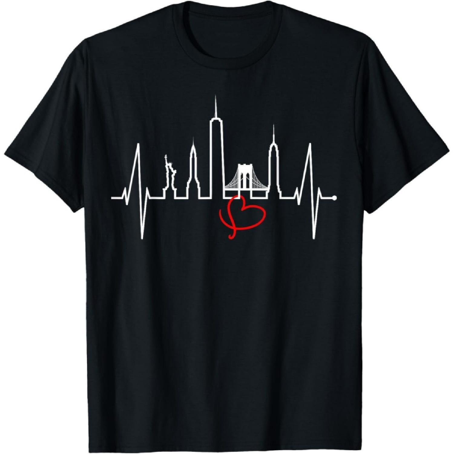 New York Skyline Heartbeat Statue Of Liberty I Love New York T-Shirt(4) S