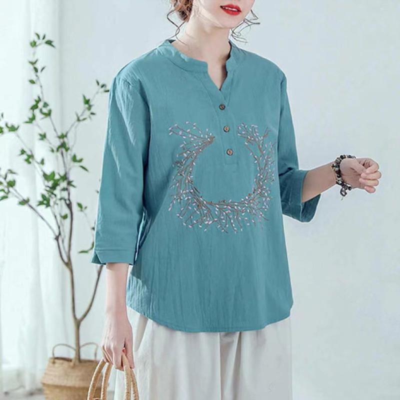 Cotton Linen Top for Summer Women's Loose Fitting Women's Clothing Slimming Linen T-shirt Chinese Style Belly Covering Blouses Shirts