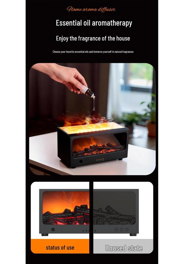3D Fireplace Aroma Diffuser with Remote Control: Dynamic Flame Humidifier & Seven-Color Ambient Light for Home/Desktop