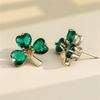 Small Green Zircon Love Hear Stone Tree Leaf Stud Earrings For Women Gold Color Wedding Jewelry Bridal Engagement Gifts