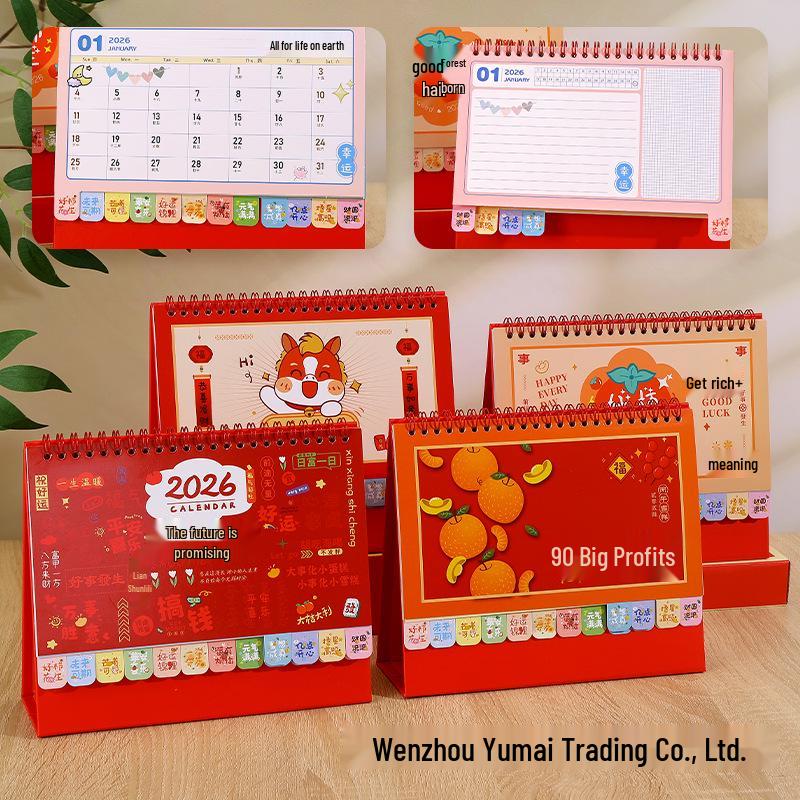 2026 3D Red Festive Desk Calendar: Fine Carving, Hollowed-out Design, Wire-o Binding, Customized Logo Option