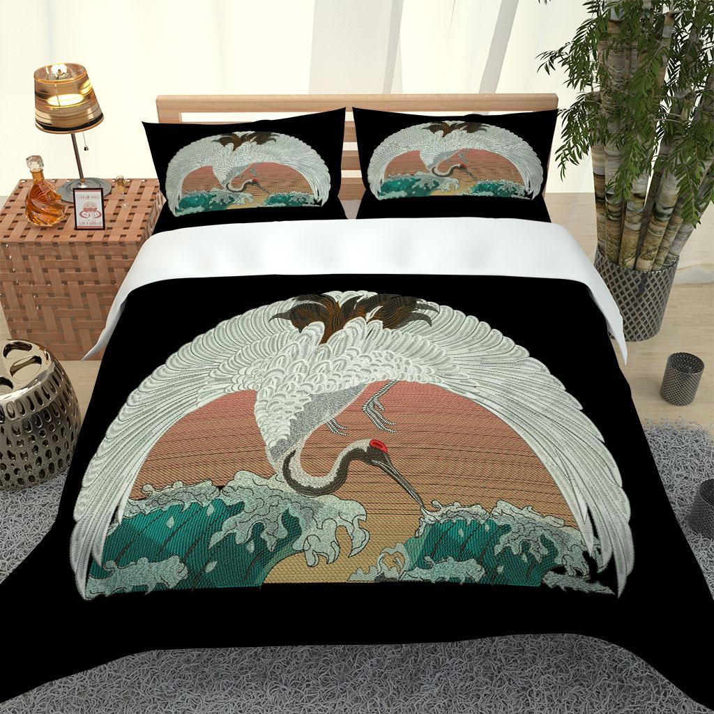 3D Animal White Crane Hd Bedding Set Queen Duvet Quilt Cover Pillow Case Bed Linen King Twin Full Double Single Bedroom