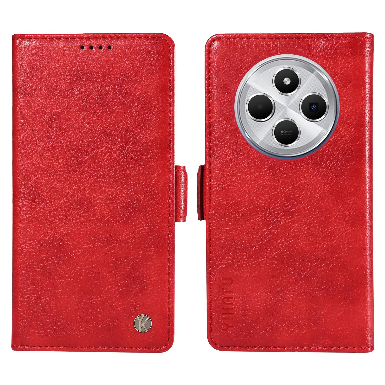

YIKATU YK-007 For Xiaomi Poco C75 4G/Redmi 14R 5G/14C 4G Case Side Buckle PU Leather Phone Cover Litchi Texture Red