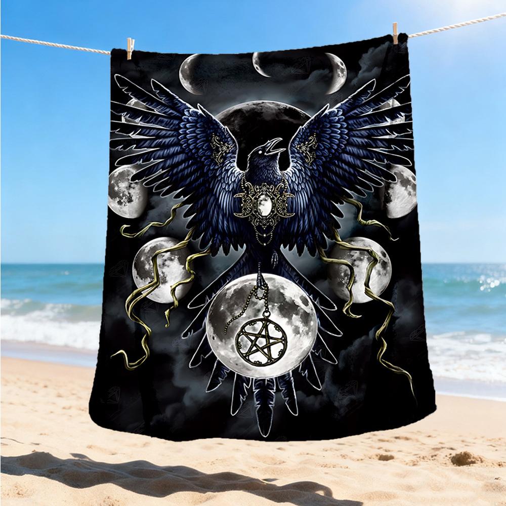 1pc Moon Raven Print Outdoor Blanket, Lightweight Polyester,