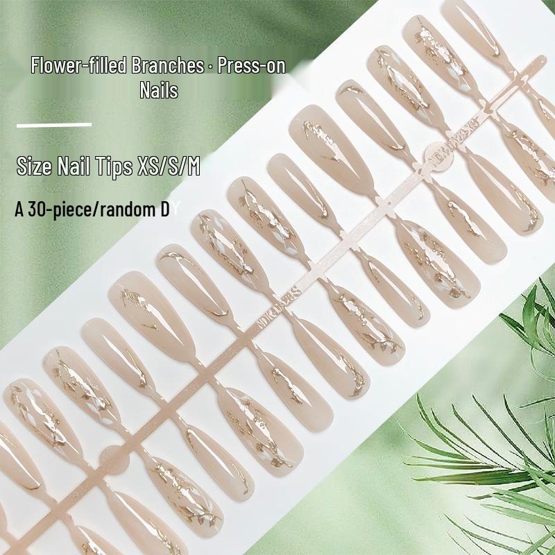 

Three-Dimensional Gilded Floral Handmade Press-On Almond Nails [30 Pieces]
