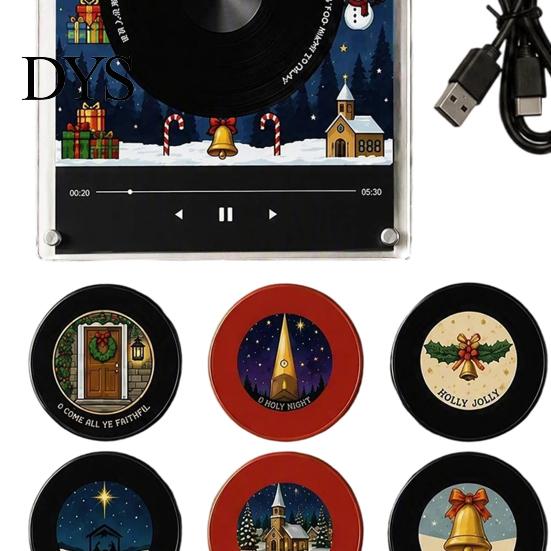 NFC Vinyl Record Player Fridge Magnet for Christmas Halloween, with 9 Programmable Records, Retro Style Enabled Albums Refrigerator Magnet,