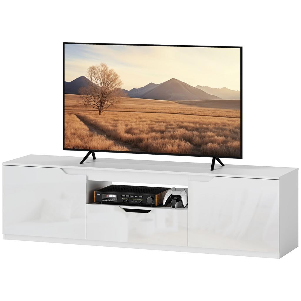 TV stand 160 cm, TV cabinet for televisions up to 65 inches with 2 doors and drawer, white
