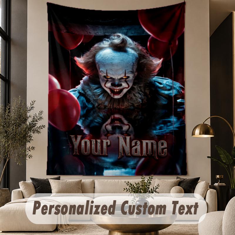 Custom Text Printed Tapestry IT Pennywise Pattern Large Wall Hanging Indoor Room Decor