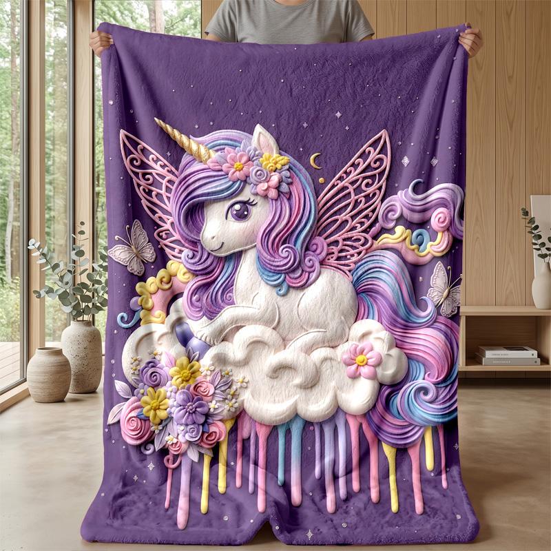 Fantasy Unicorn with Flowers Theme Blanket Lightweight Warm Flannel Blanket Decorative Throw Blanket for Home Decoration